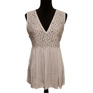 Love Moschino White Lace Eyelet VNeck Babydoll Dress Tunic Coverup, 6. Luxury